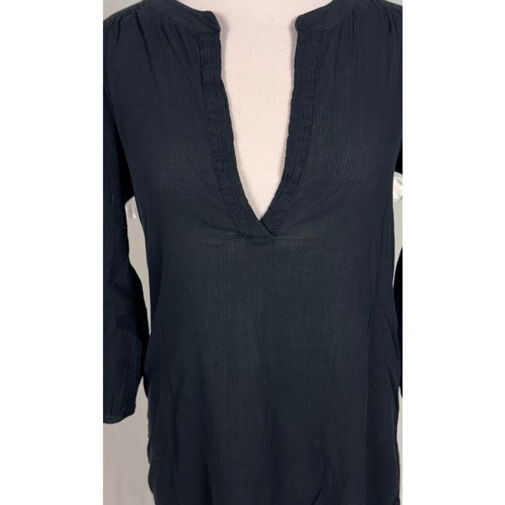 Ann Taylor LOFT Womens XS 100% Cotton Gauzy Black Deep V Tunic - Picture 5 of 8